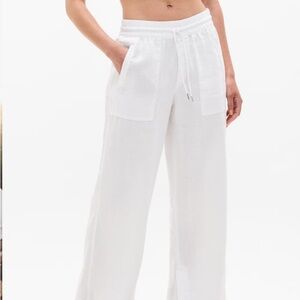 New Athleta Retreat White Wide Leg Pants High Waisted Large Petite NWOT